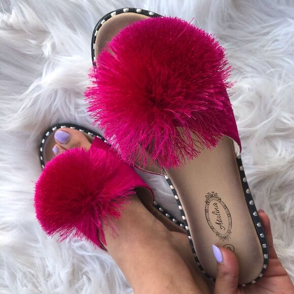 Restock Verano Rio Pink Pom Pom Silver Stud Slip On Mule Sandal - Picture 6 of 6